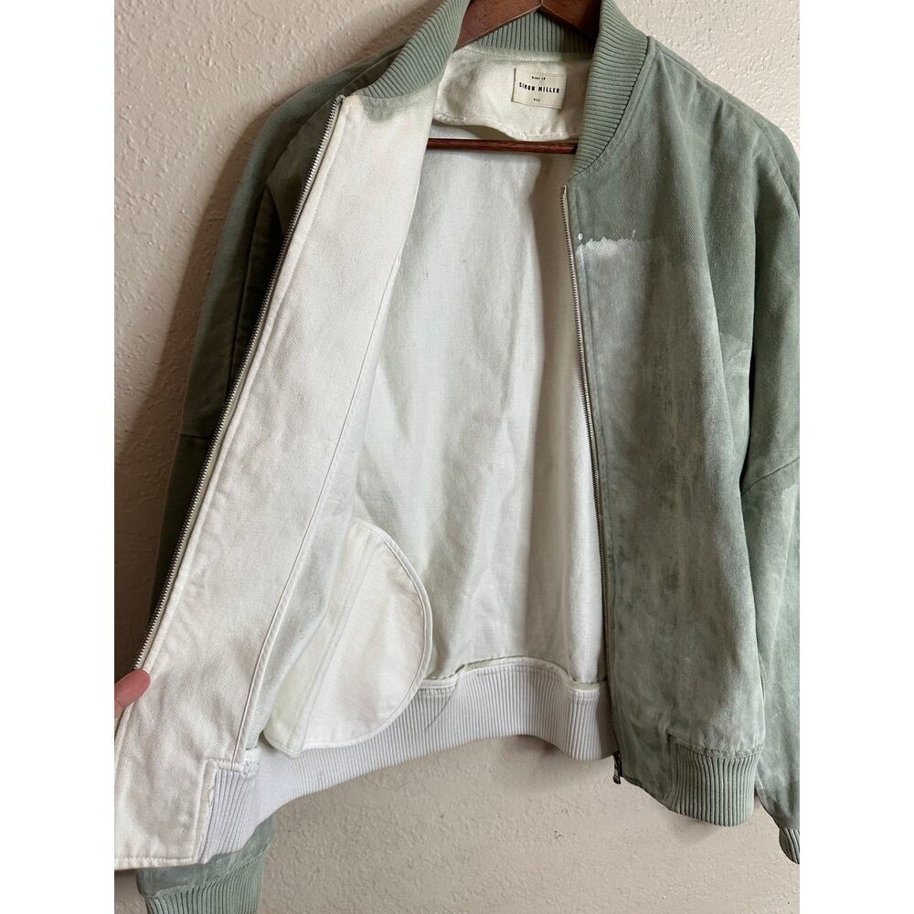 Simon Miller Stone Washed Sage Green Bomber Denim Jacket Mens Medium - Picture 9 of 13